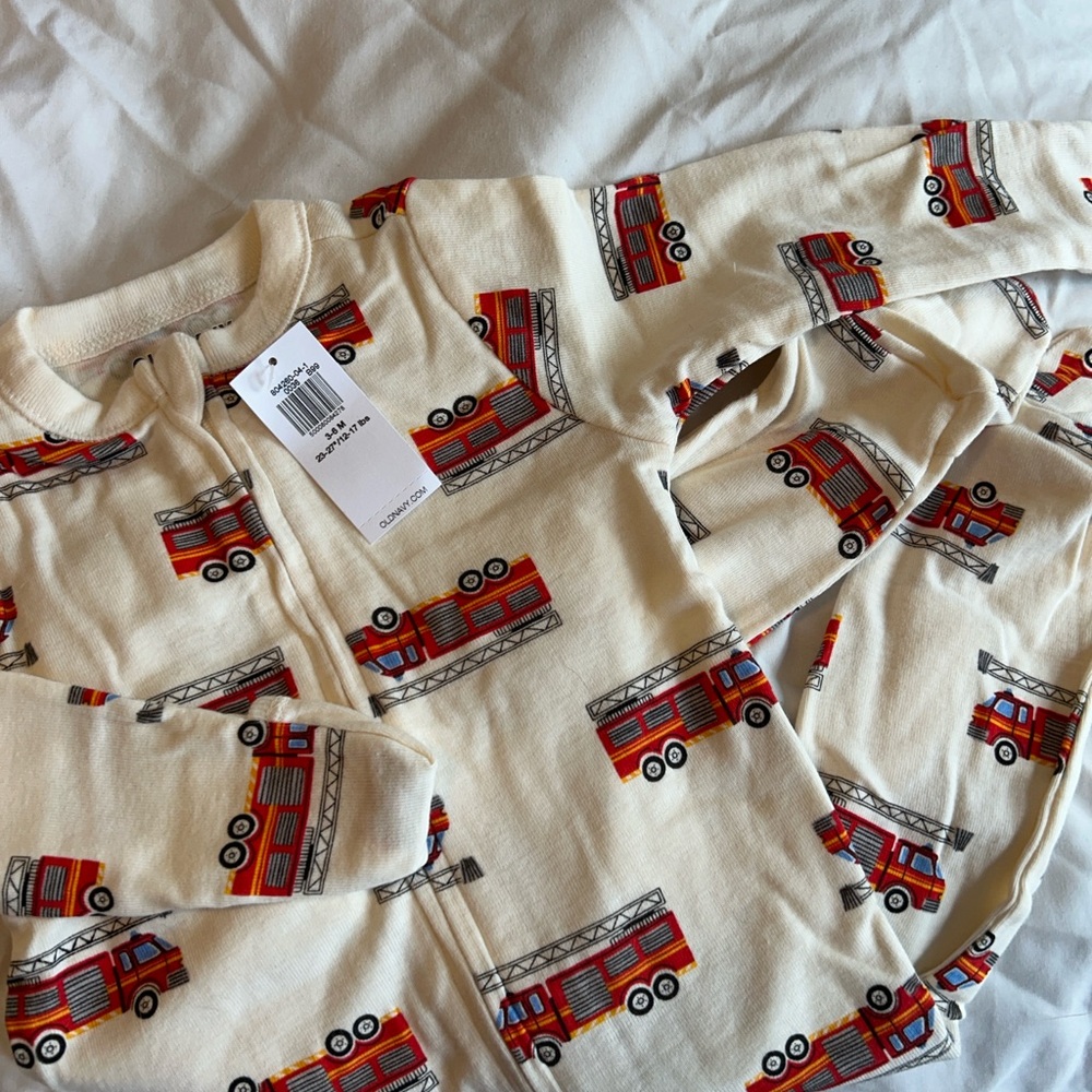 Old Navy Cream and Red Fire Truck Pajama Set